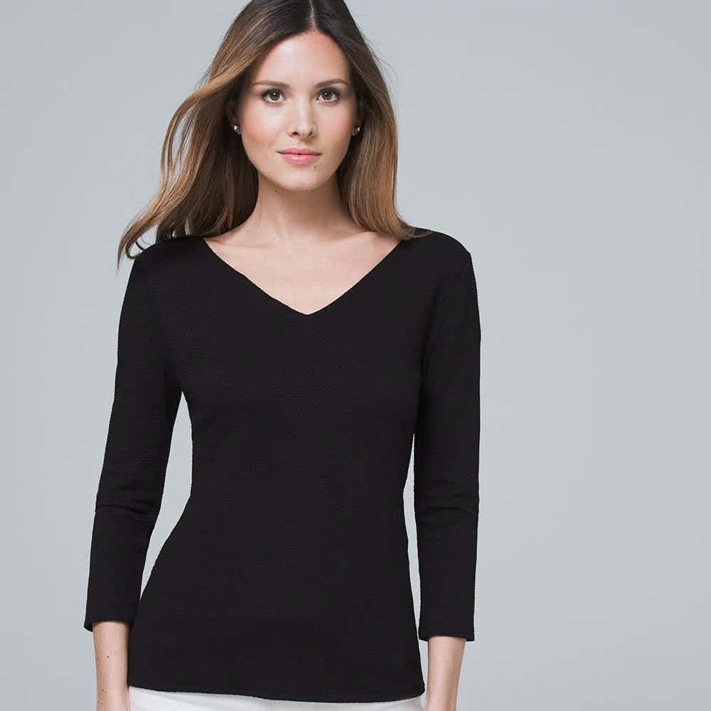 White House Black Market Dual Neck Jacquard Shirt Top Winter White Sz Small